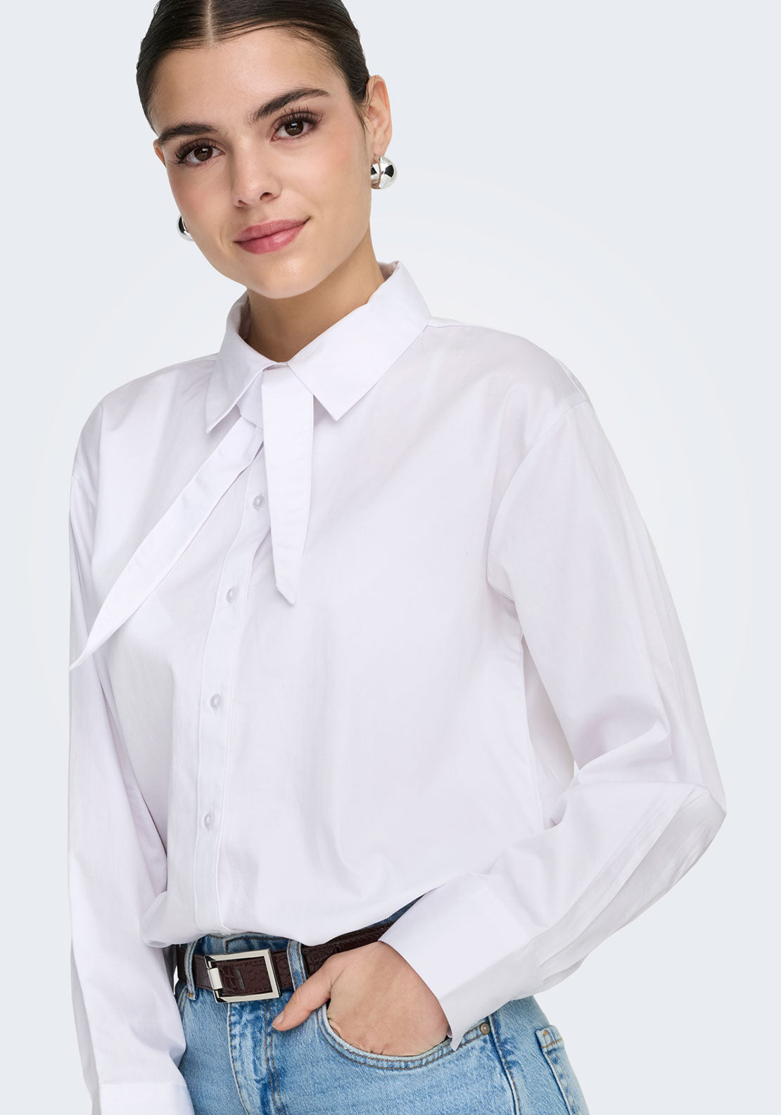Jdy Willow Loose Long Sleeve Bow Shirt - Bright White 3 Shaws Department Stores