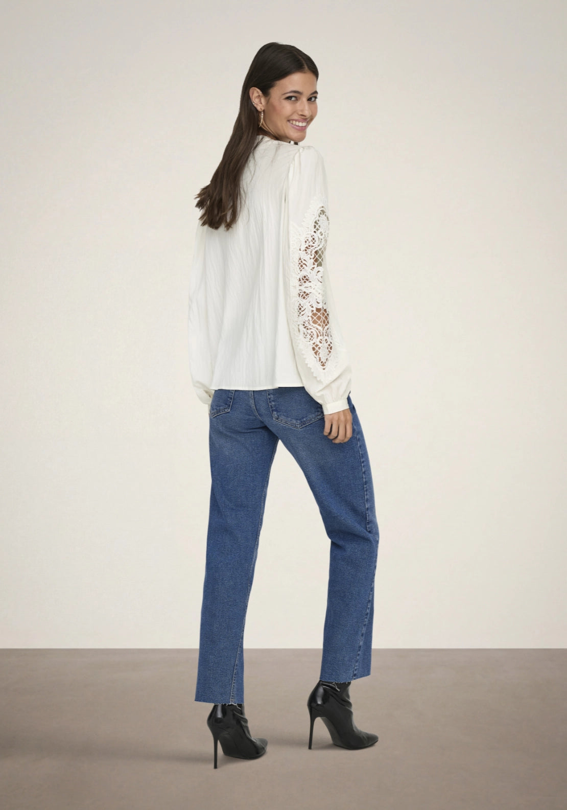 Jdy Lace Sleeve Button Up Blouse - White 2 Shaws Department Stores