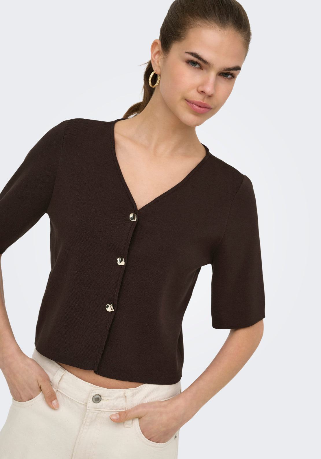 Jdy Astra V-Neck Button Cardigan - Brown 4 Shaws Department Stores