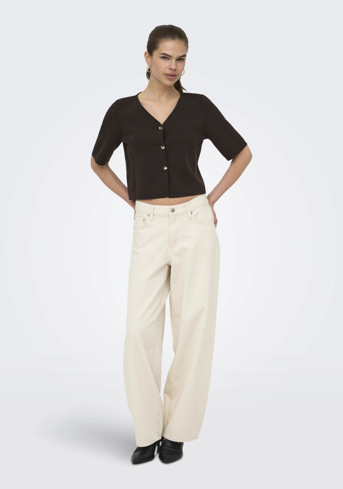 Astra V-Neck Button Cardigan - Brown