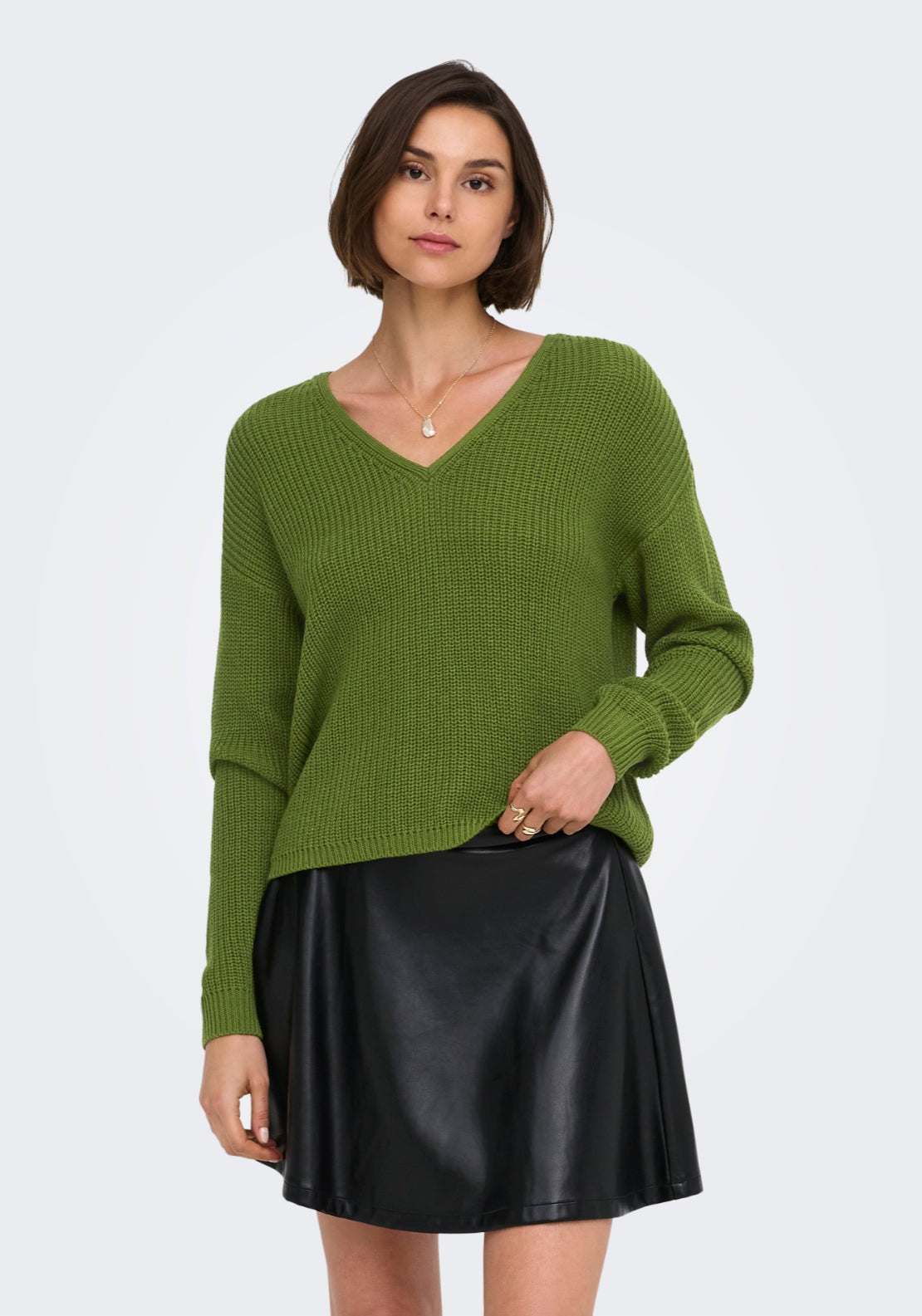Jdy Evie Long Sleeve V-Neck Pullover - Cedar Green 1 Shaws Department Stores