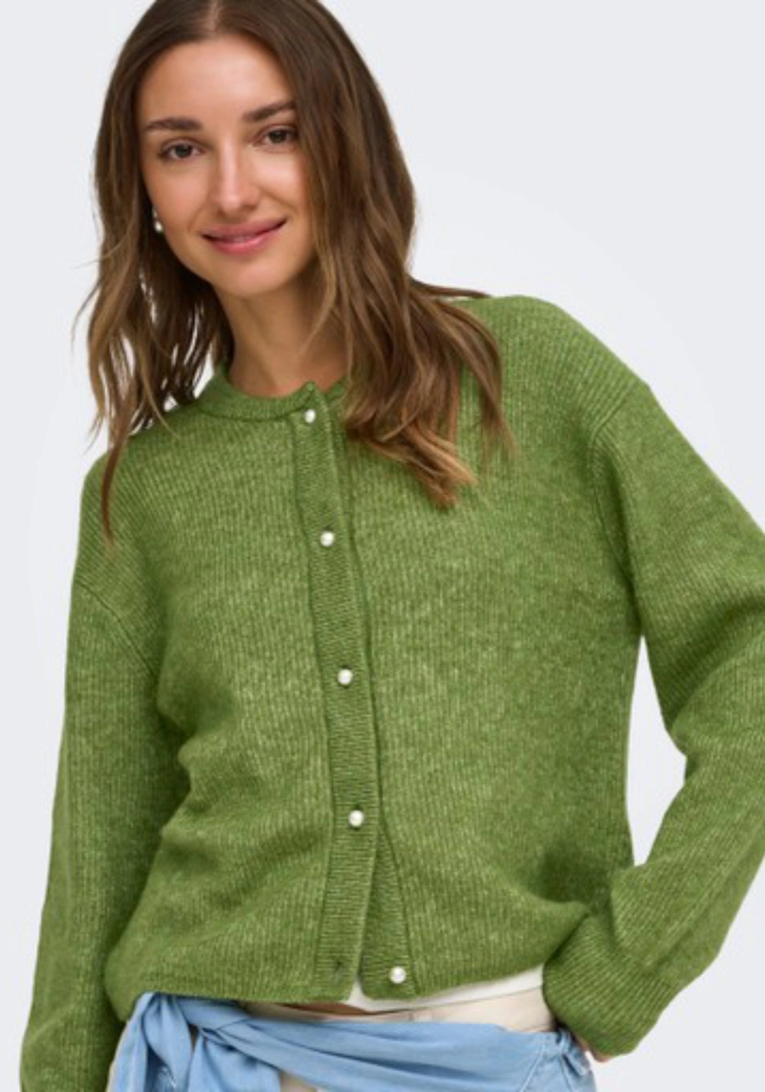 Lumi Long Sleeve Button Cardigan - Cedar Green Melange