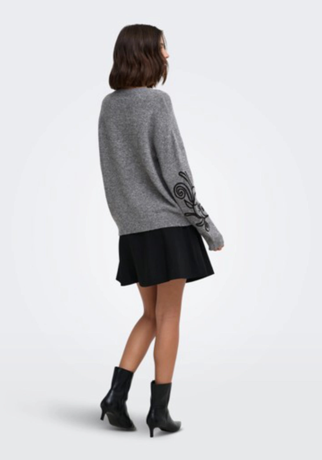 Jella Lia Long Sleeve O-Neck Pullover - Medium Grey Melange