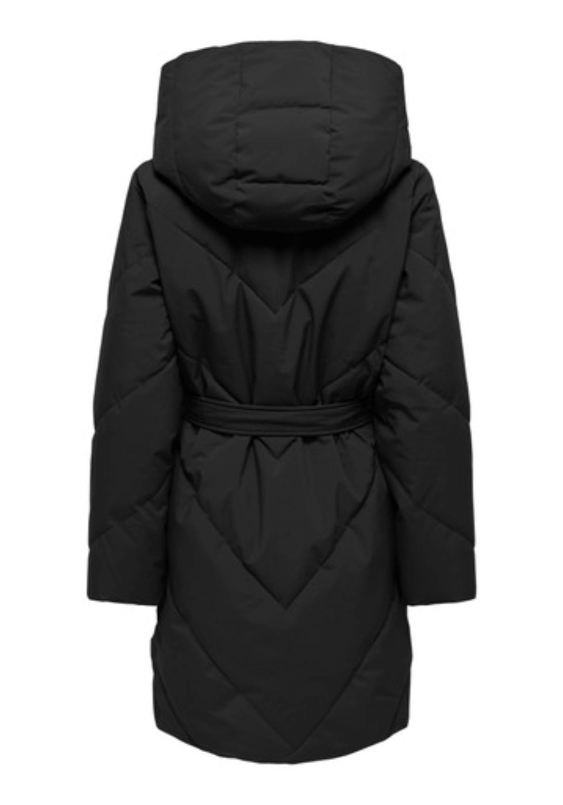 Villon Long Hood Belt Puffer Coat - Black