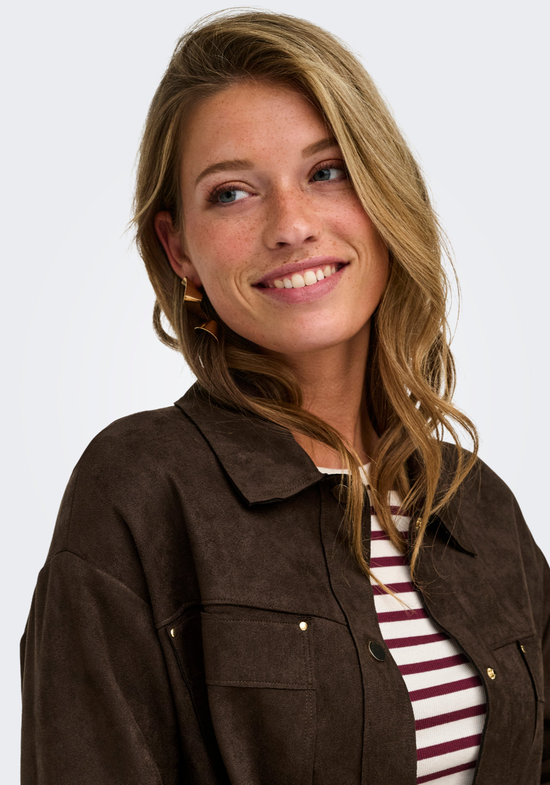 Jdy Julle Long Sleeve Faux Suede Shirt - Brown 3 Shaws Department Stores