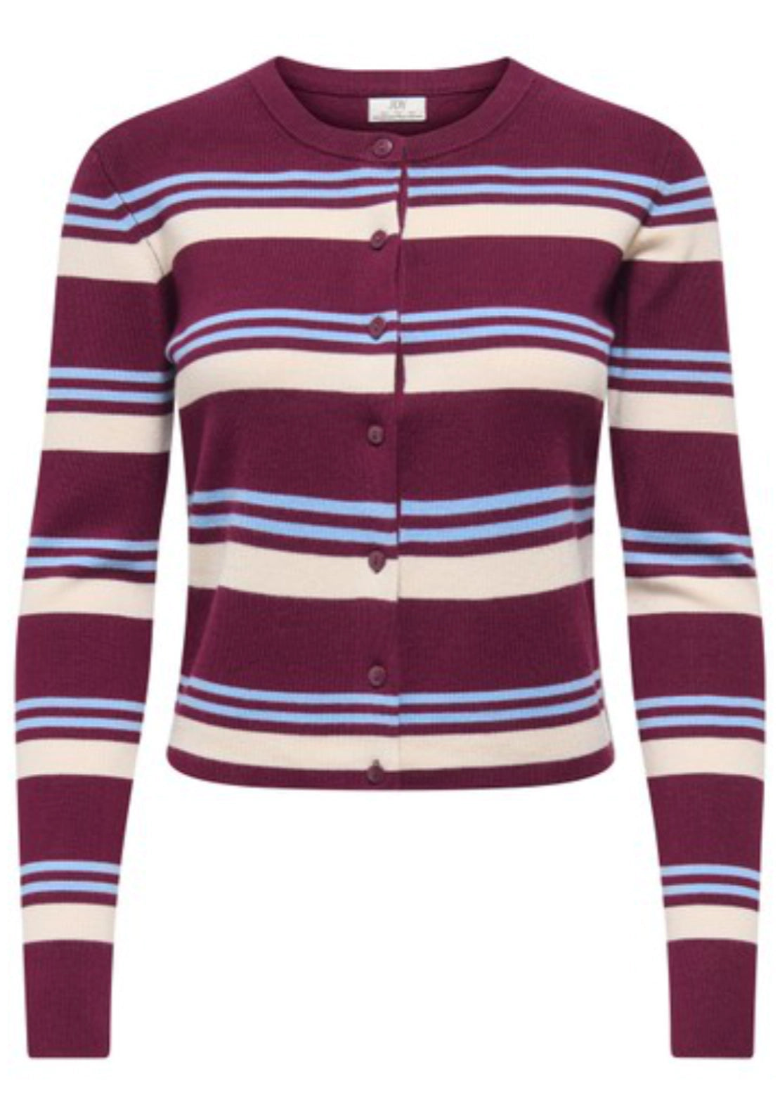 Emmie Long Sleeve O-Neck Stripe Cardigan - Windsor Wine