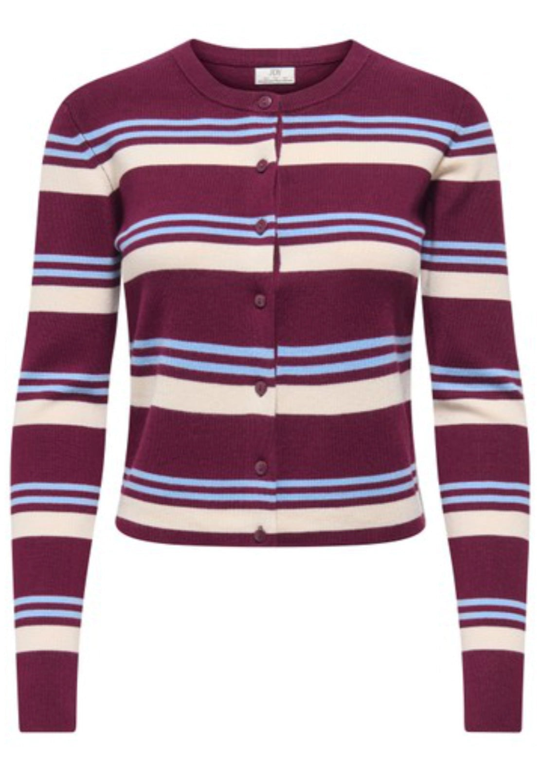 Emmie Long Sleeve O-Neck Stripe Cardigan - Windsor Wine