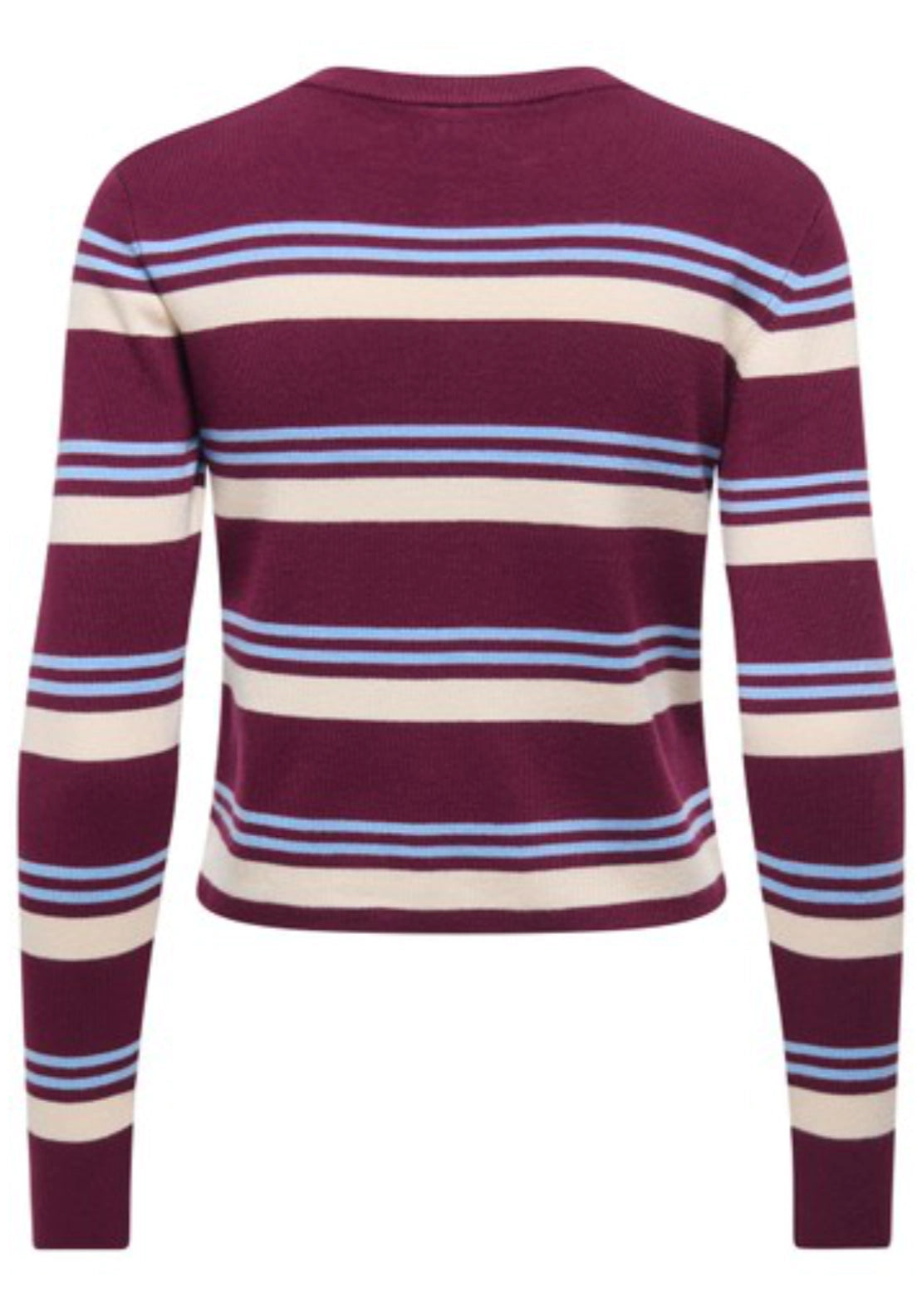 Emmie Long Sleeve O-Neck Stripe Cardigan - Windsor Wine