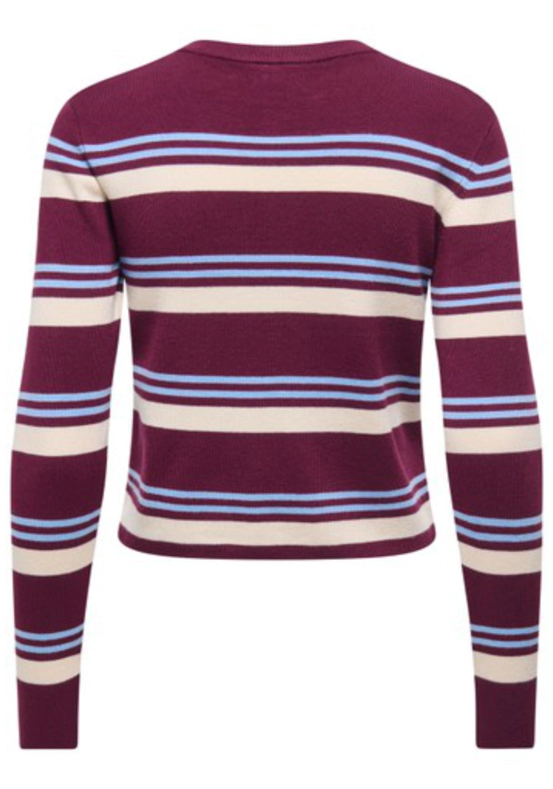 Emmie Long Sleeve O-Neck Stripe Cardigan - Windsor Wine