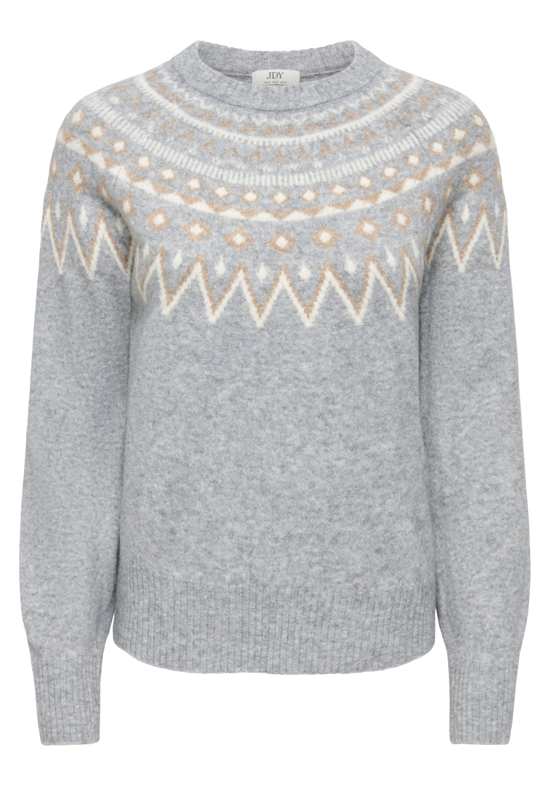 Jdy Junie Long Sleeve Fair Isle Pullover - Medium Grey Melange 1 Shaws Department Stores