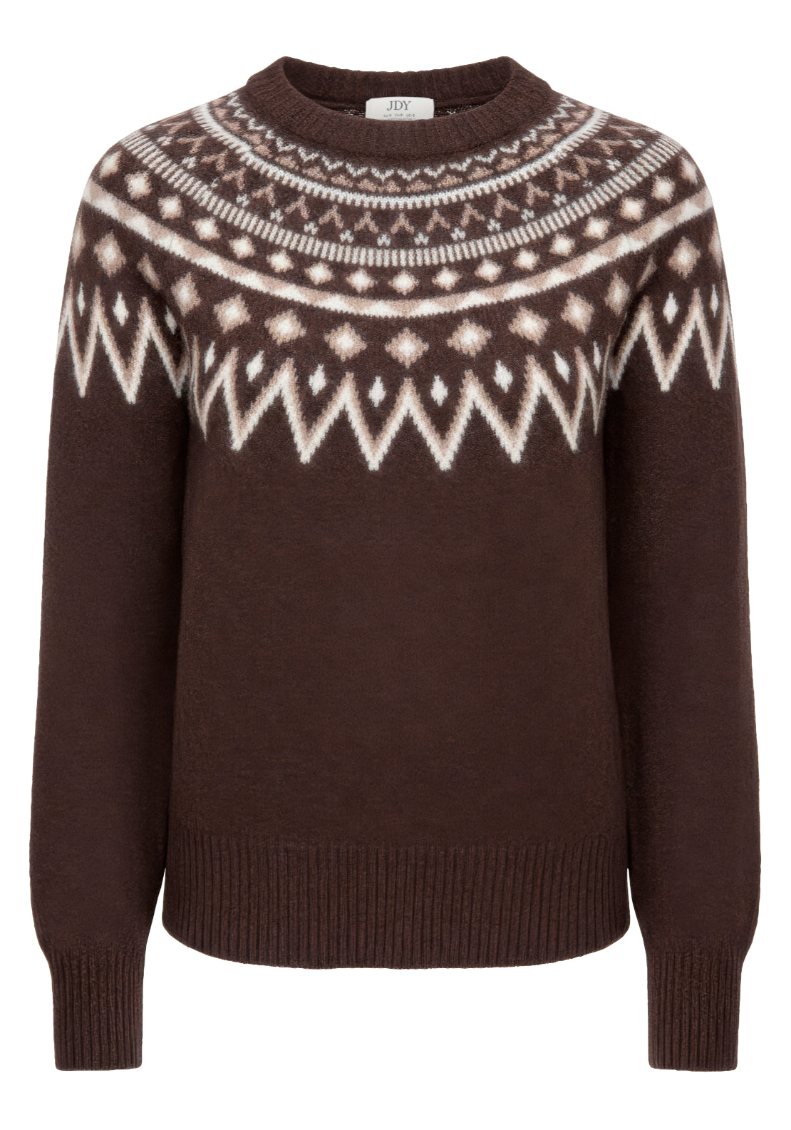 Jdy Junie Long Sleeve Fair Isle Pullover - Brown 1 Shaws Department Stores