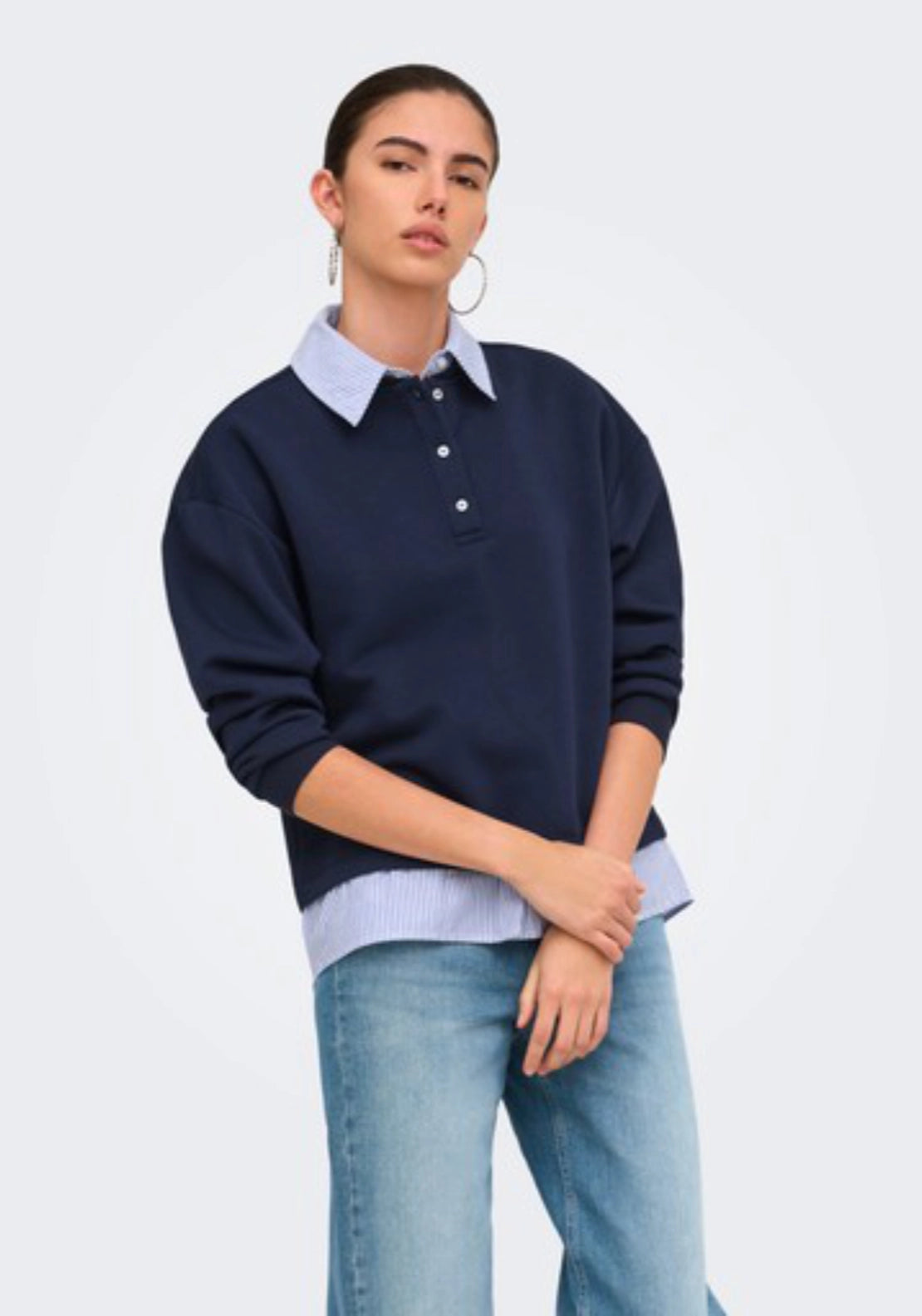 Laura Long Sleeve Collar Mix Sweatshirt - Night Sky