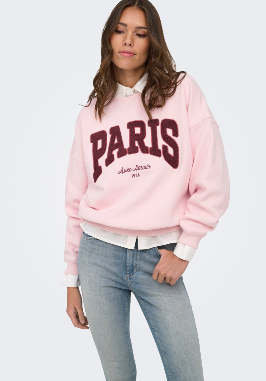 Mesa Long Sleeve Embroidered Sweatshirt - Chalk Pink Windsor Wine/red