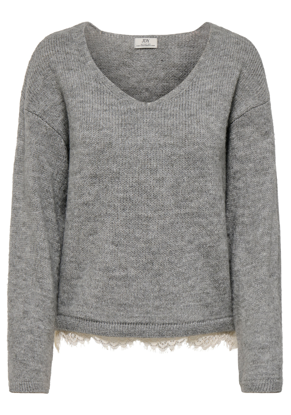 Jdy Stephanie Long Sleeve Lace Pullover - Light Grey Melange 1 Shaws Department Stores