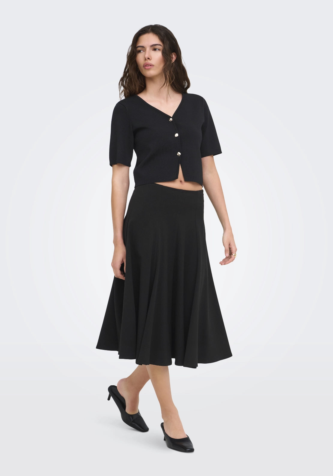 Astra V-Neck Button Cardigan - Black