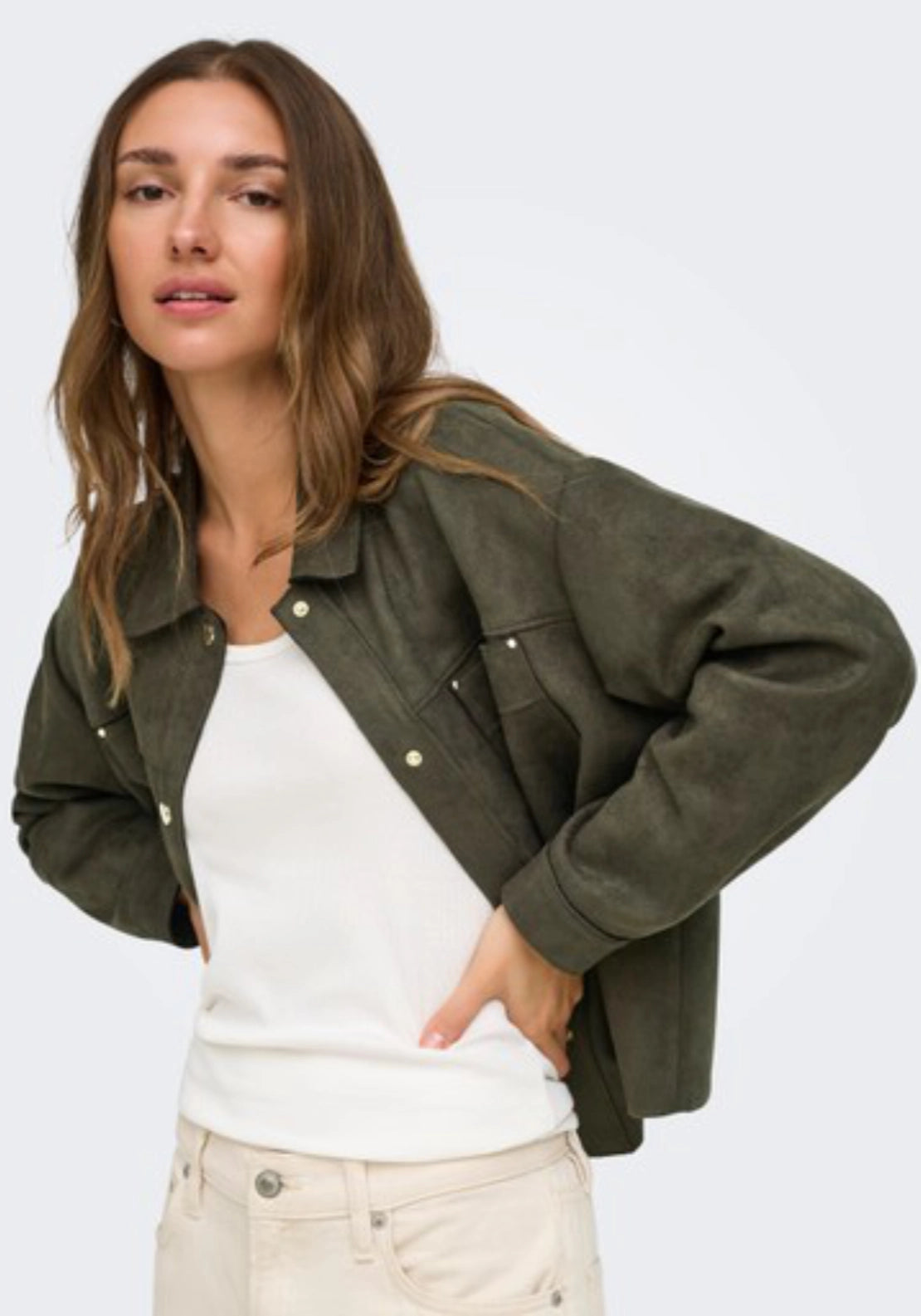 Julle Long Sleeve Faux Suede Shirt - Black Olive