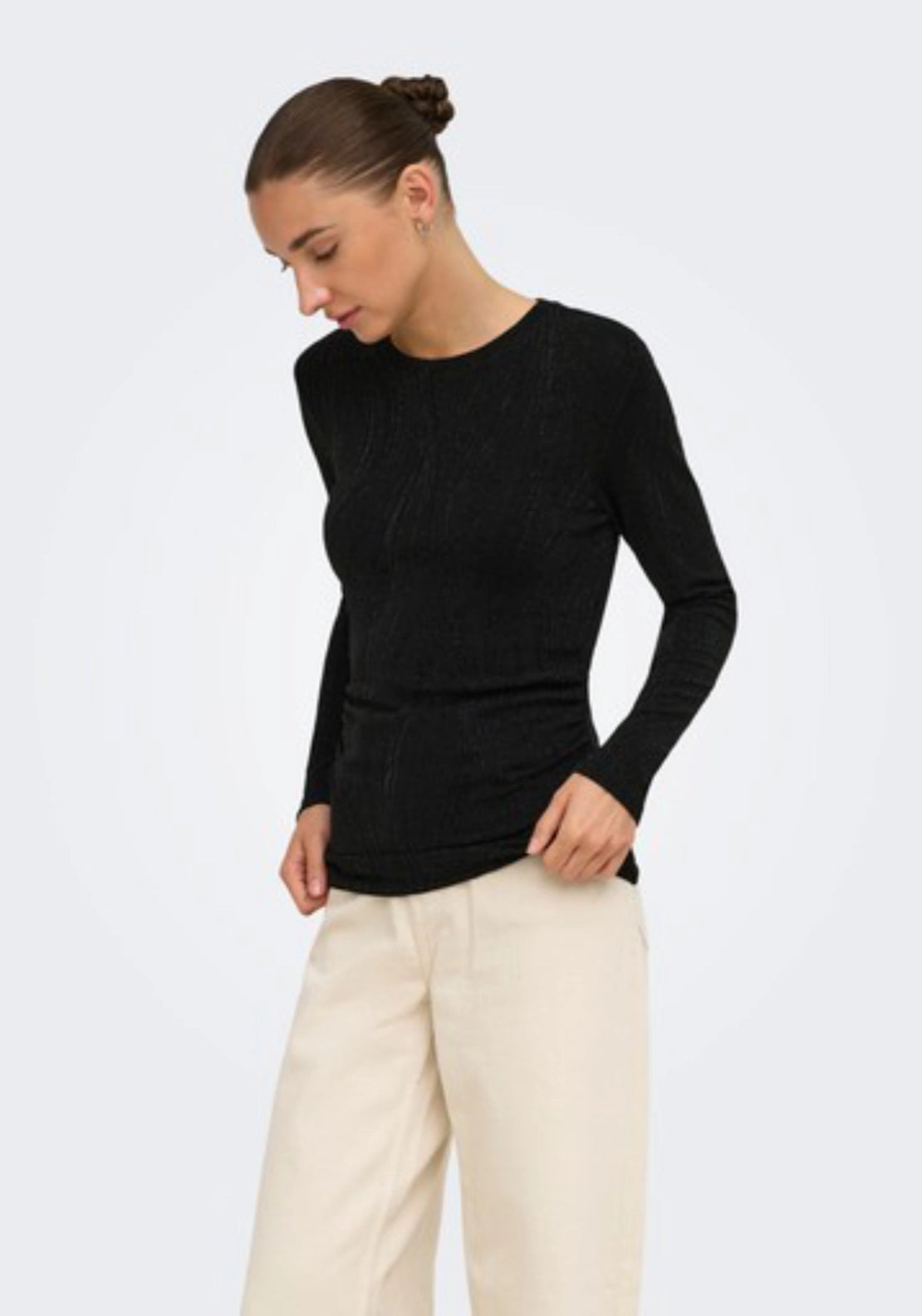 Kiwi Long Sleeve O-Neck Top - Black Glitter