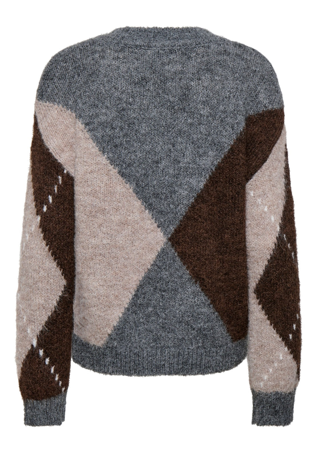 Jdy Zoey Long Sleeve Argyle Pullover - Medium Grey Melange 2 Shaws Department Stores
