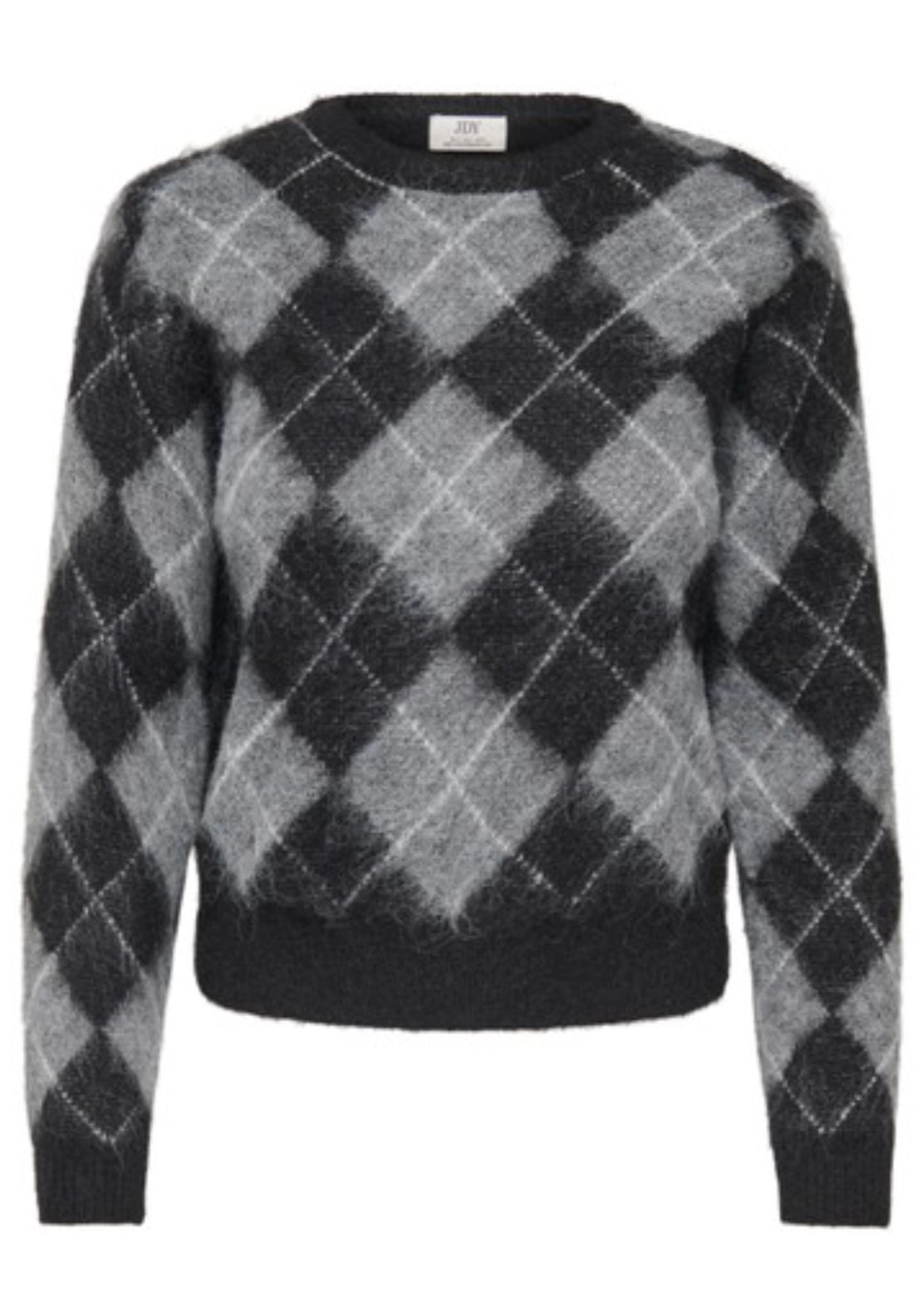 Lizzie Long Sleeve Argyle Pullover - Black Medium Grey Melange