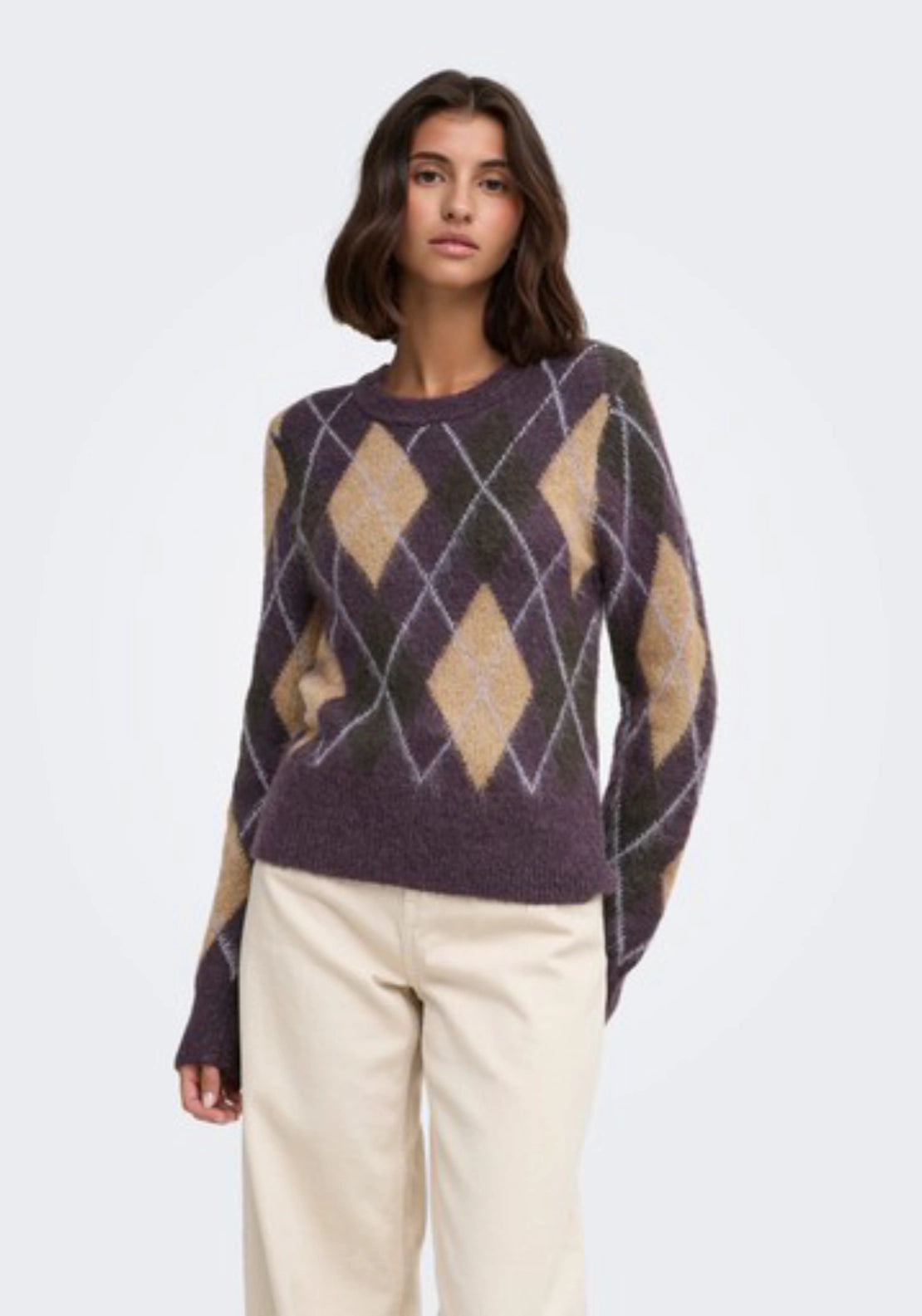 Reese Long Sleeve Argyle Pullover - Plum Perfect