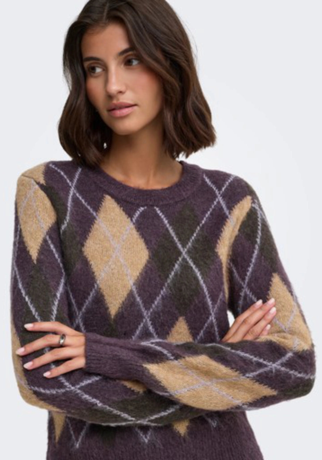 Reese Long Sleeve Argyle Pullover - Plum Perfect