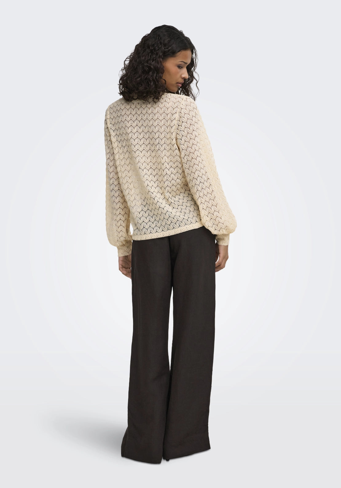 Avery Long Sleeve Lace V-Neck Top - Beige