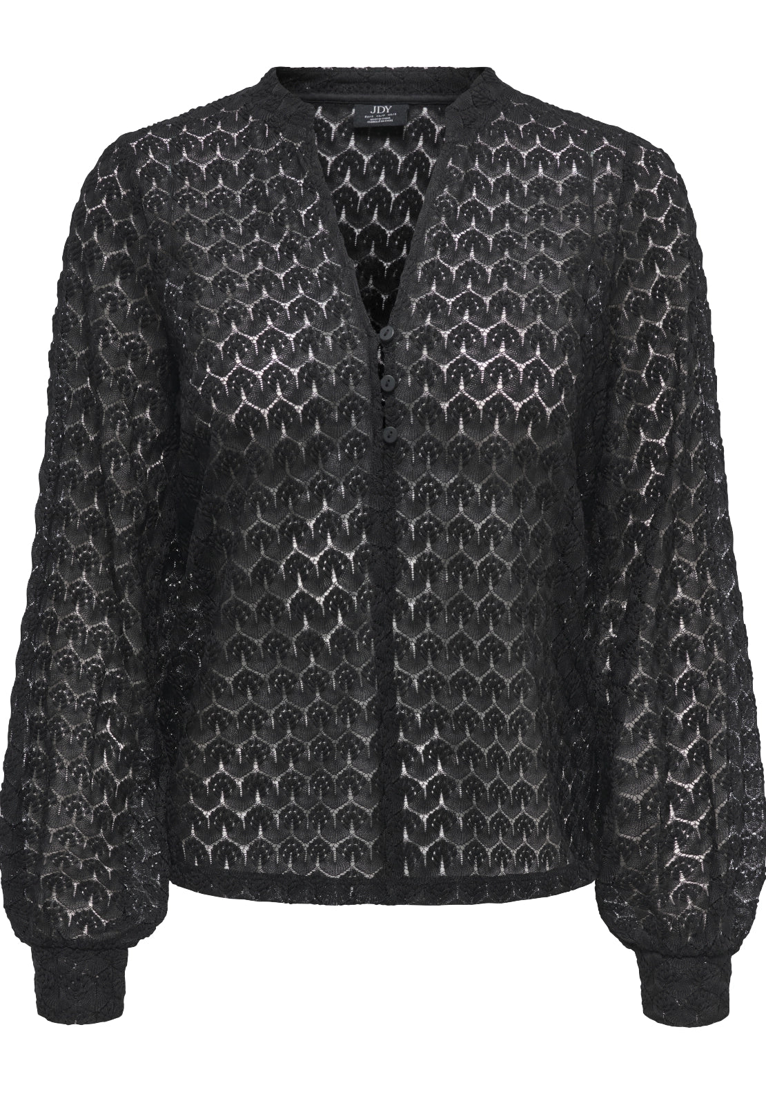 Avery Long Sleeve Lace V-Neck Top - Black