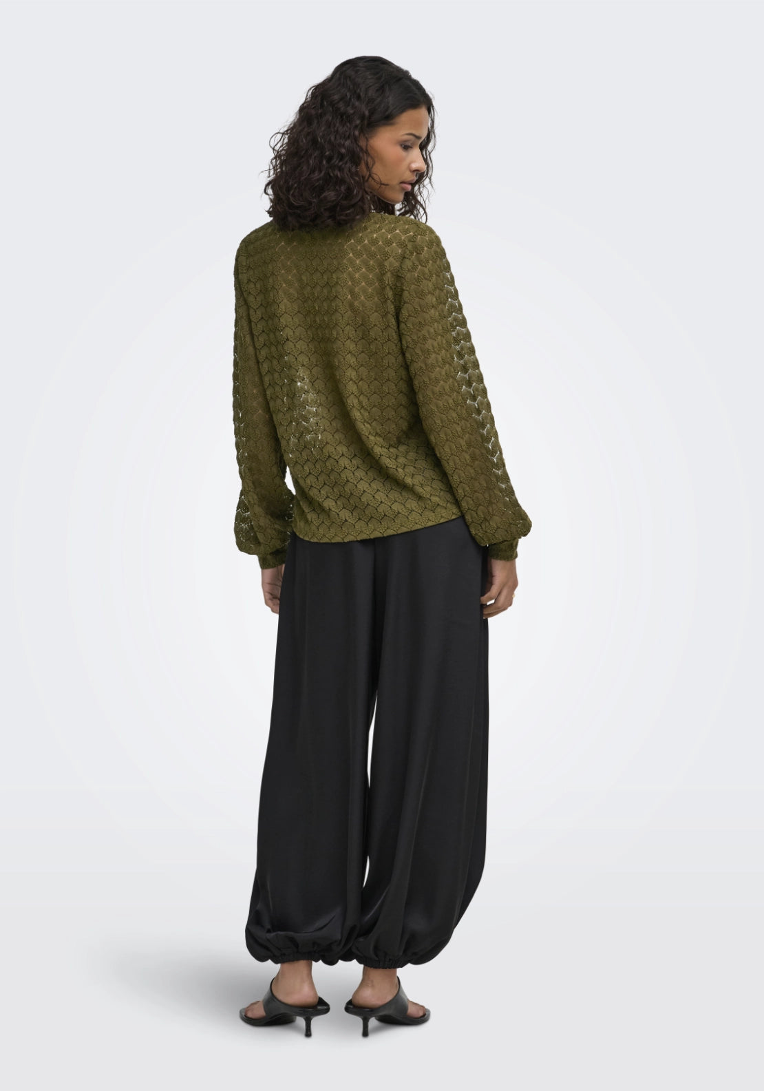 Avery Long Sleeve Lace V-Neck Top - Dark Olive