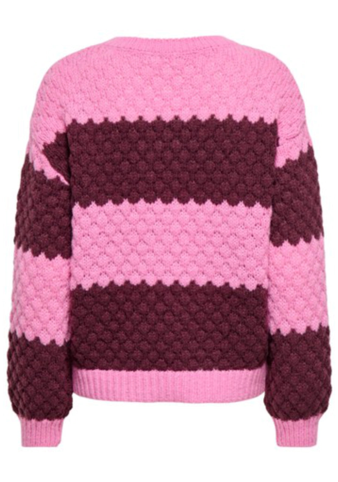 Vilda Long Sleeve Detail Pullover - Cyclamen Stripe Crush