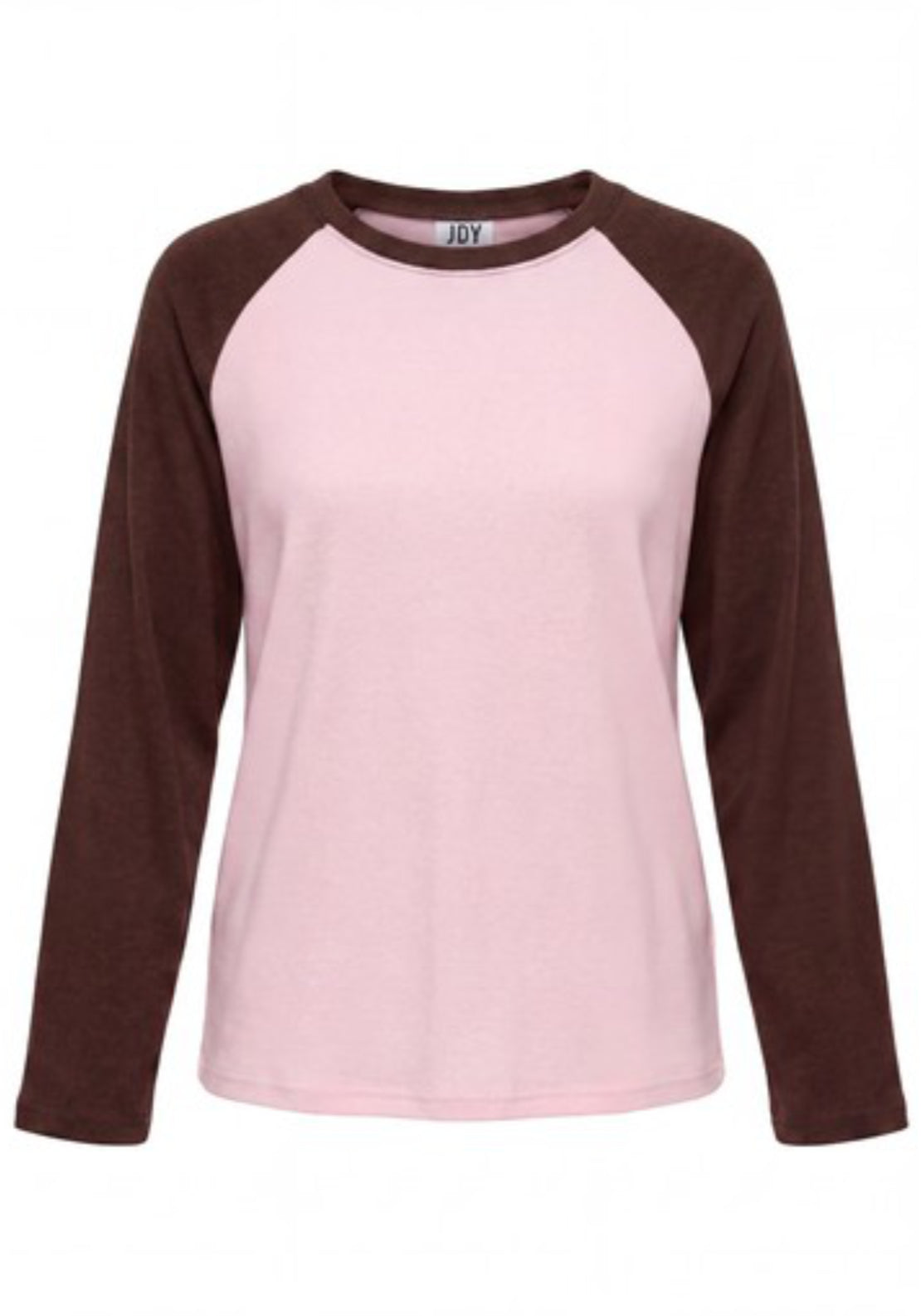 Jeanett Long Sleeve Raglan Contrast Top - Chalk Pink Coffee Bean