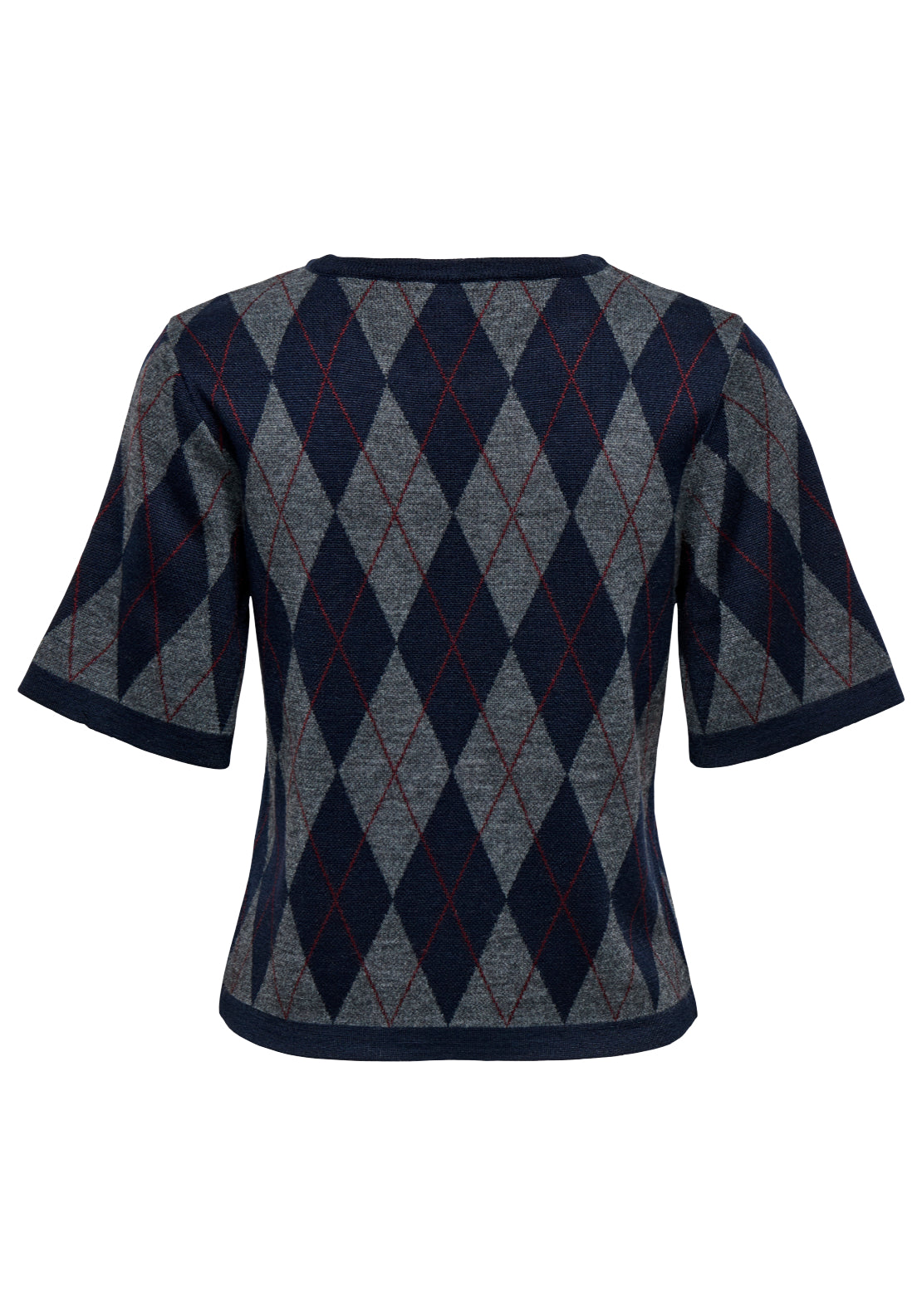 Maggy Short Sleeve Argyle Pullover - Smoked Pearl Black Iris/red