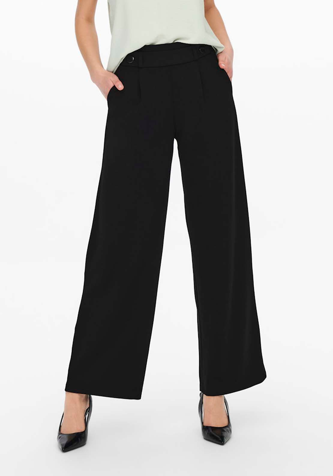 Jdy Wide Leg Trousers With Buttons - Black 1 Shaws Department Stores