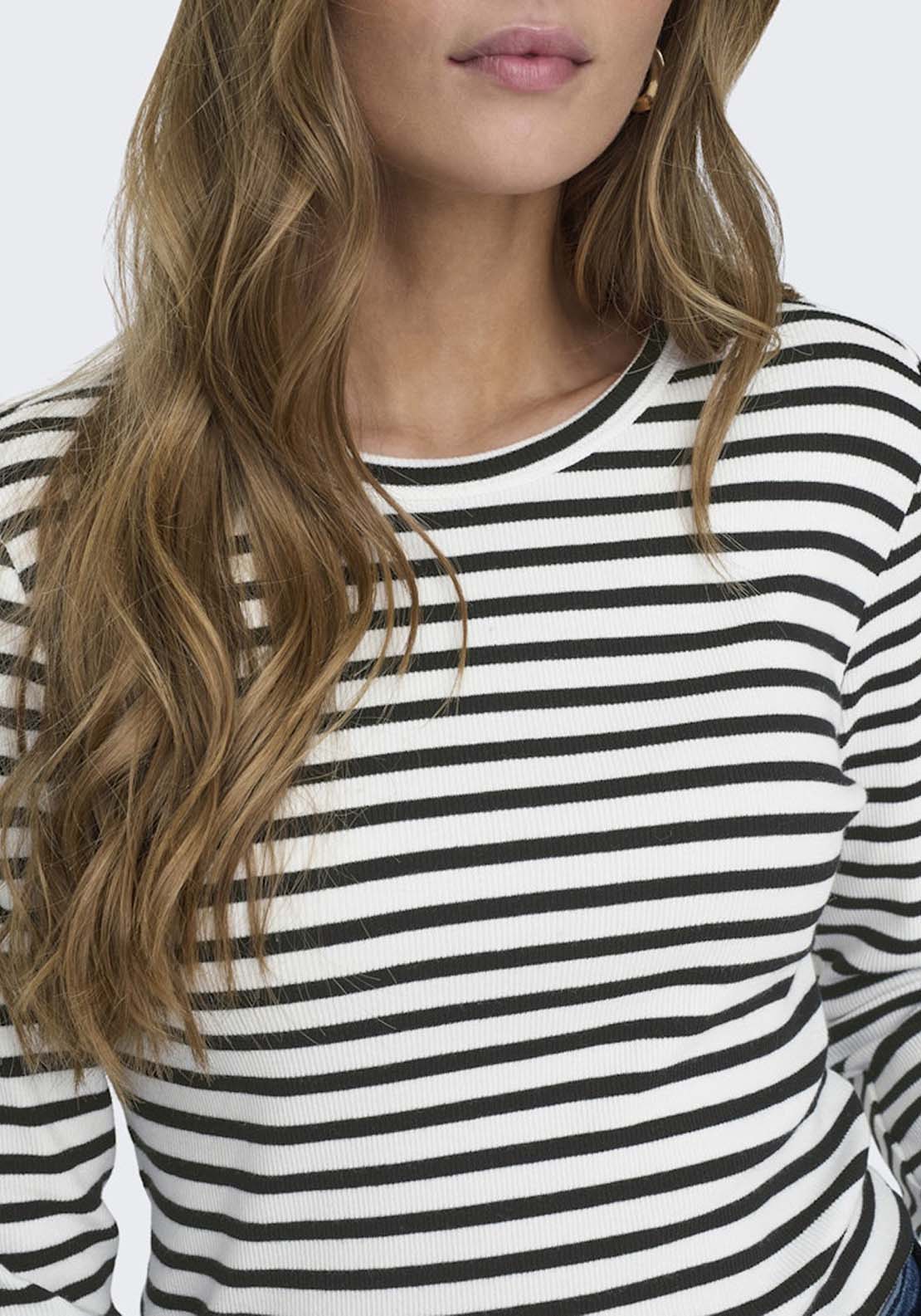 Jdy Long Sleeve Round Neck Jumper - Cloud Dancer Black 3 Shaws Department Stores
