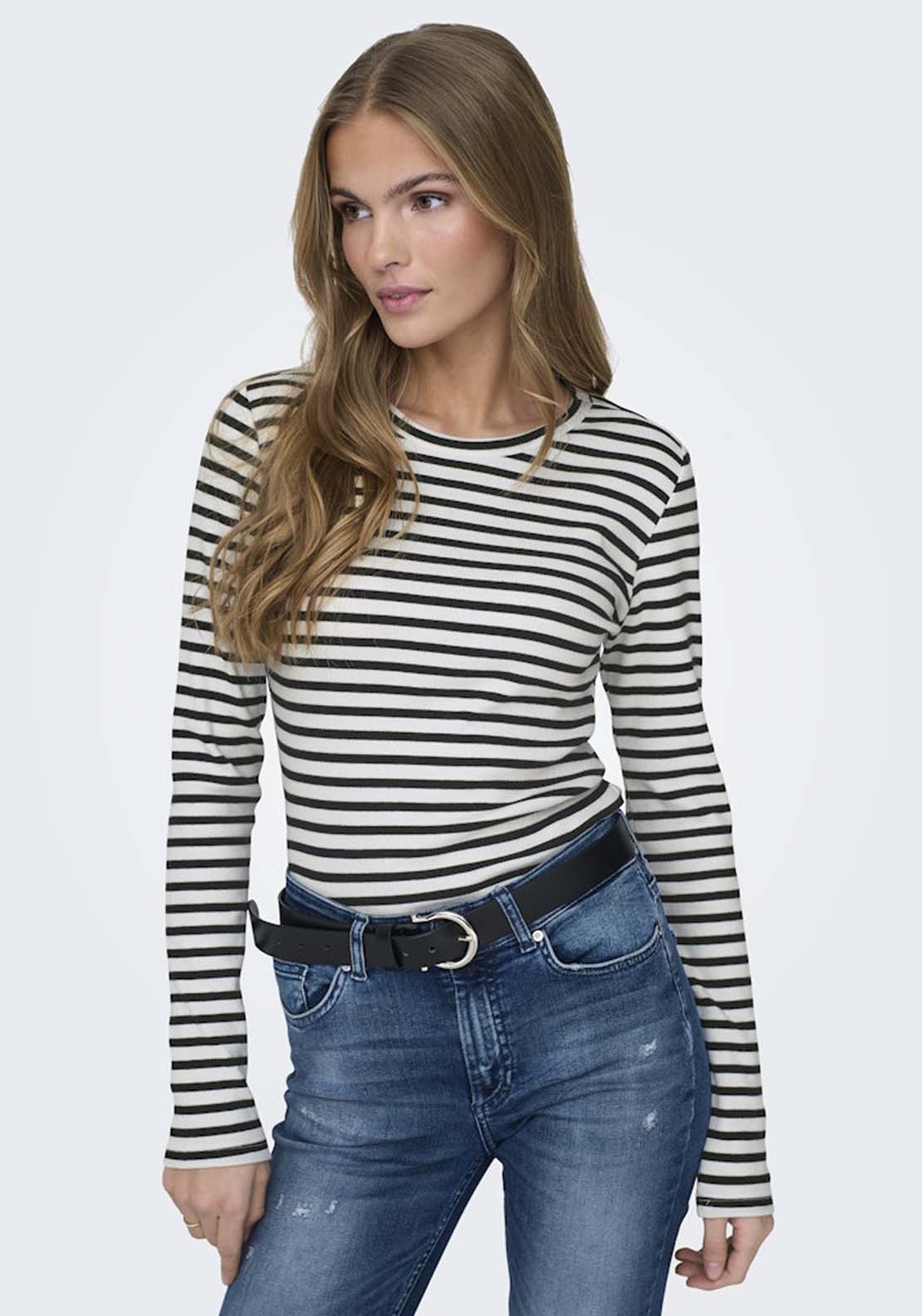 Jdy Long Sleeve Round Neck Jumper - Cloud Dancer Black 1 Shaws Department Stores
