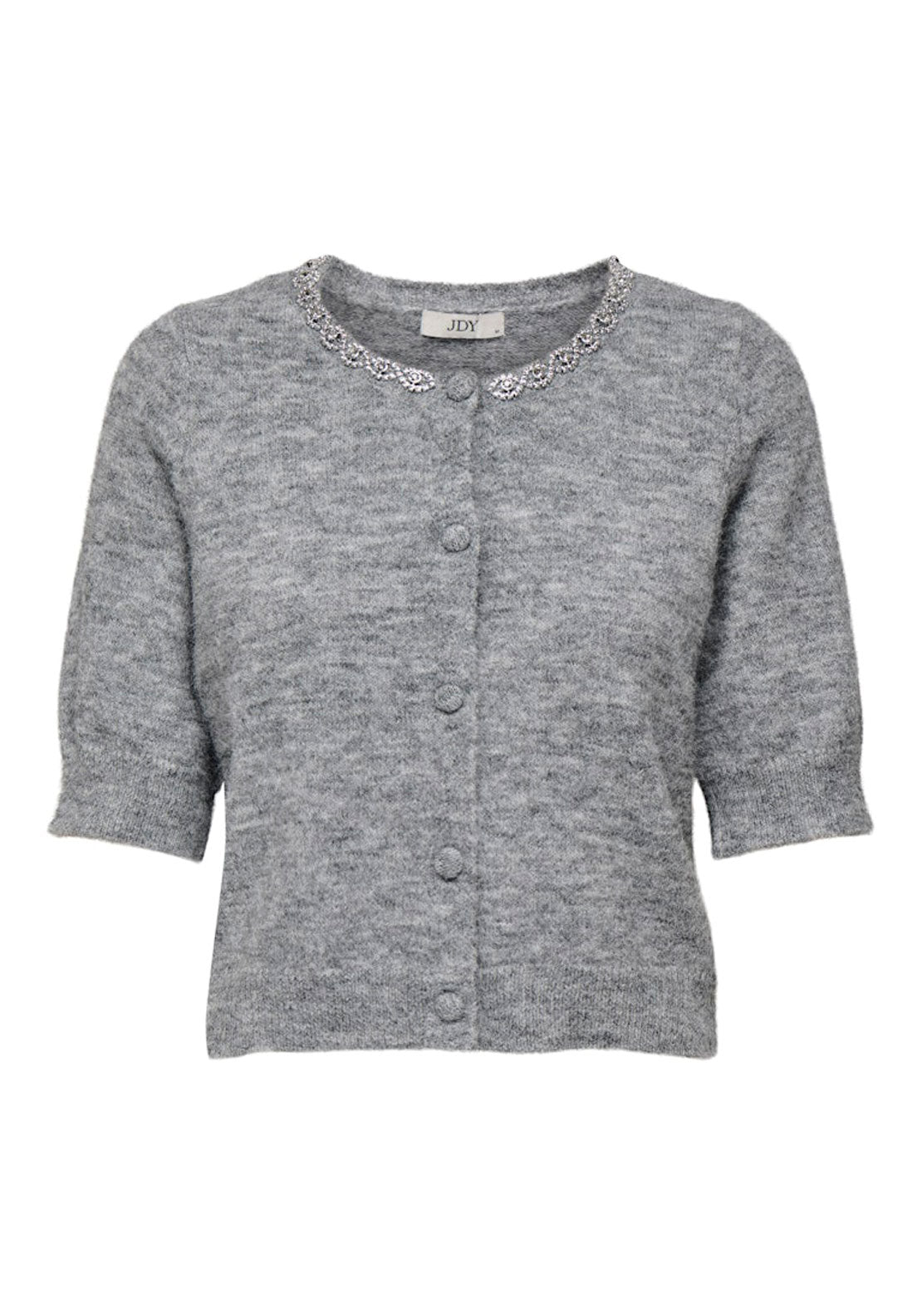 Jdy Short Sleeve Buttoned Embellished Cardigan - Grey 6 Shaws Department Stores