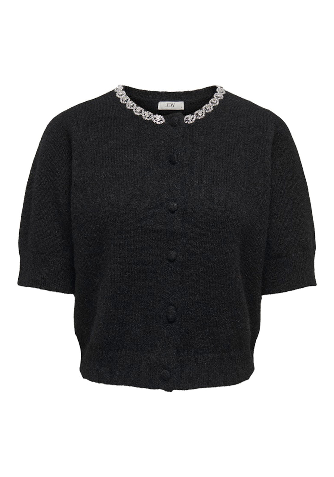 Jdy Short Sleeve Buttoned Embellished Cardigan - Black Silver Embellishment 6 Shaws Department Stores
