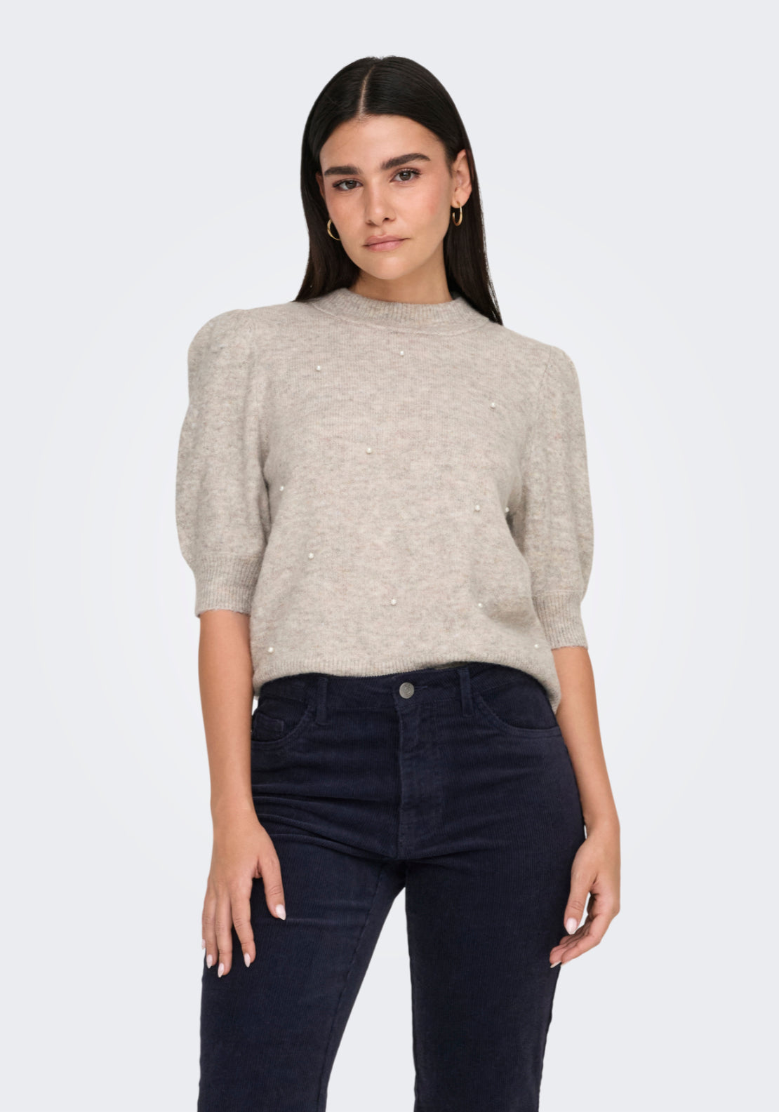 Jdy Rue Life 2/4 Sleeve Pearl Knitwear - Chateau Gray/melange 1 Shaws Department Stores