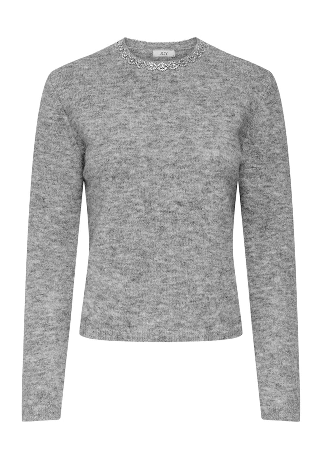 Jdy Long Sleeve Knitted Embellished Pullover - Medium Grey Melange/silver 6 Shaws Department Stores