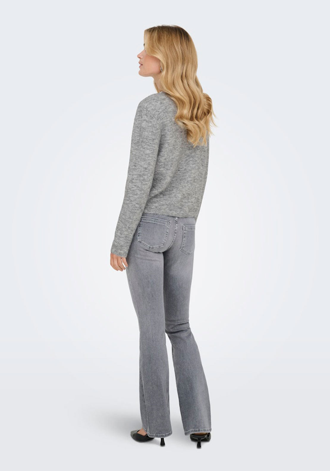 Jdy Long Sleeve Knitted Embellished Pullover - Medium Grey Melange/silver 2 Shaws Department Stores