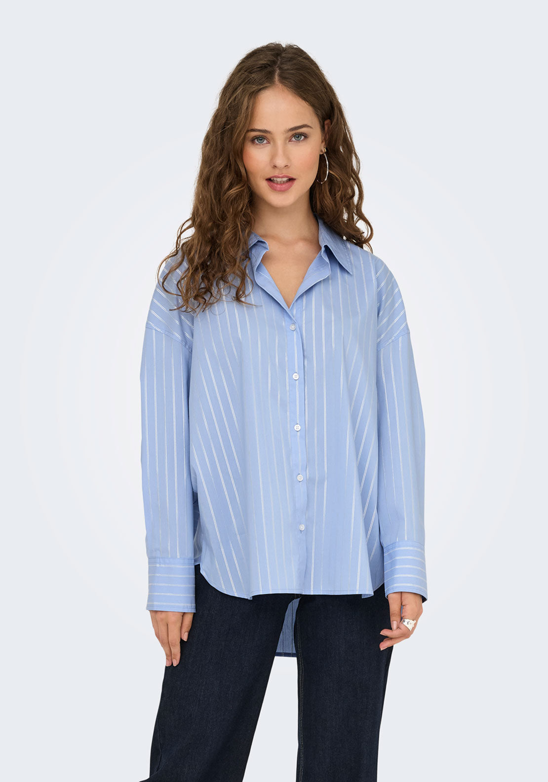 Jdy Mio Long Sleeve Lurex Loose Shirt - Chambray Blue 1 Shaws Department Stores