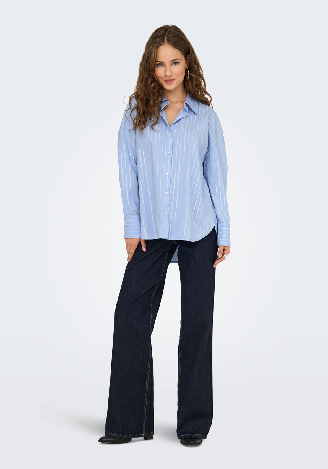 Jdy Mio Long Sleeve Lurex Loose Shirt - Chambray Blue 2 Shaws Department Stores