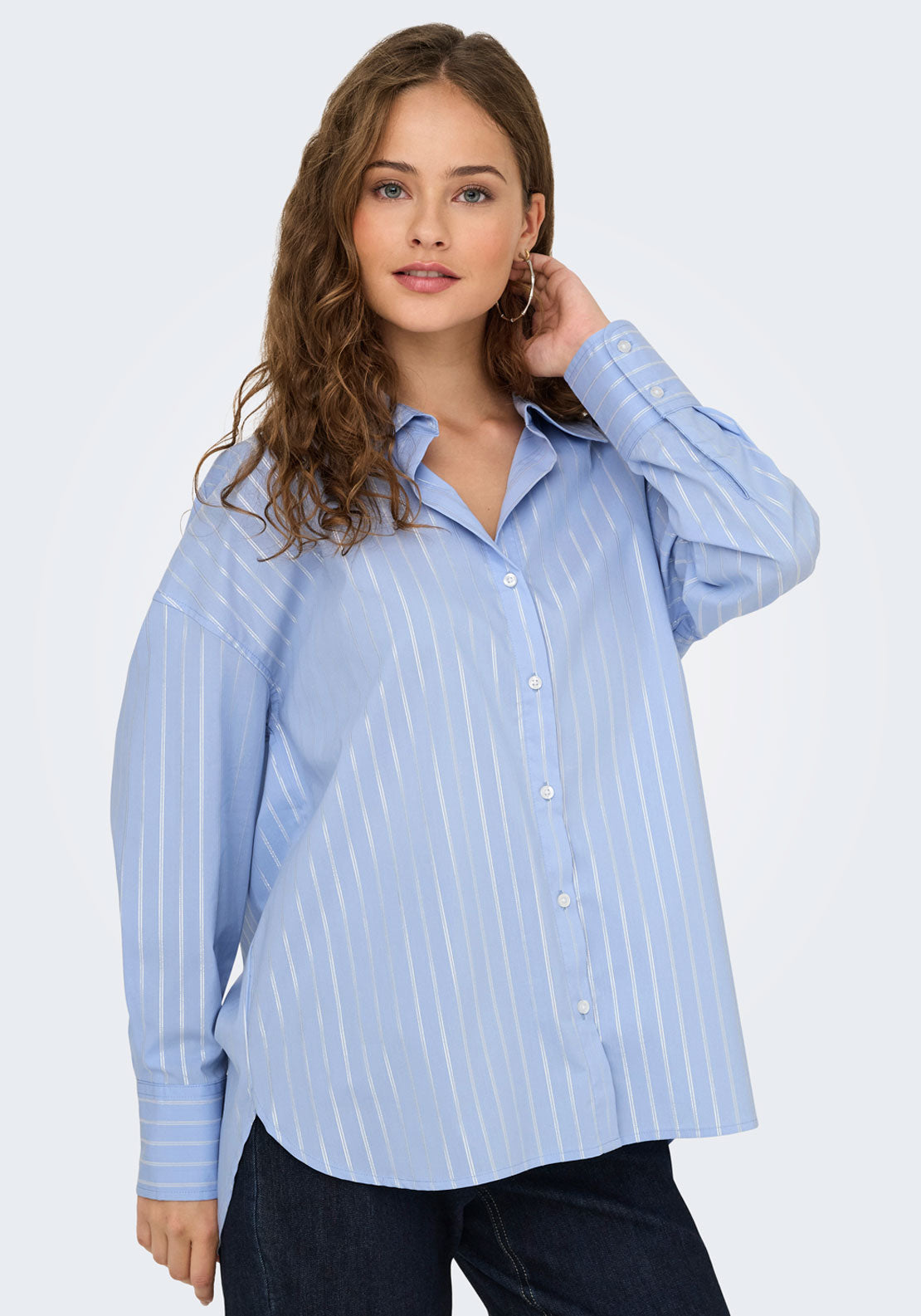 Jdy Mio Long Sleeve Lurex Loose Shirt - Chambray Blue 3 Shaws Department Stores