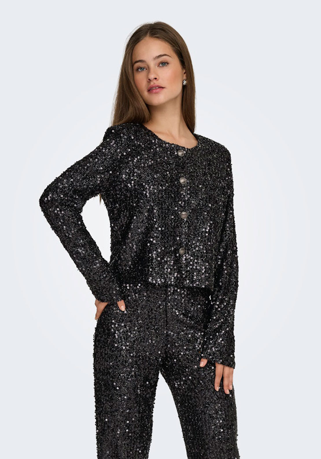 Jdy Long Sleeve Sequin Jacket - Black Sequins 1 Shaws Department Stores