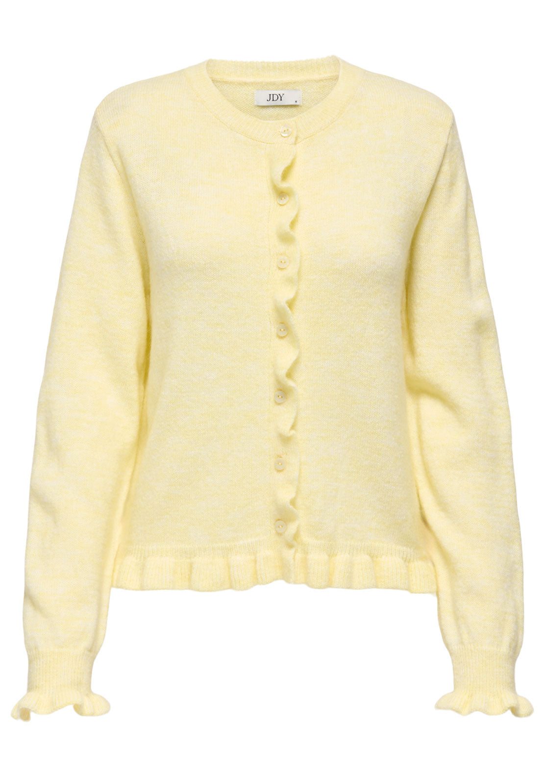 Jdy Letty Long Sleeve On Frill Cardigan - Pastel Yellow Melange 6 Shaws Department Stores