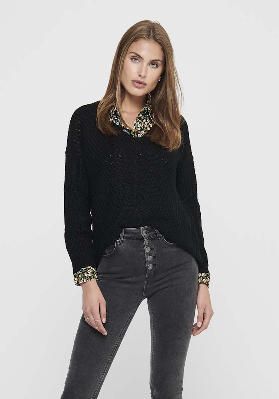Jdy Long Sleeve V-Neck Jumper - Black 1 Shaws Department Stores