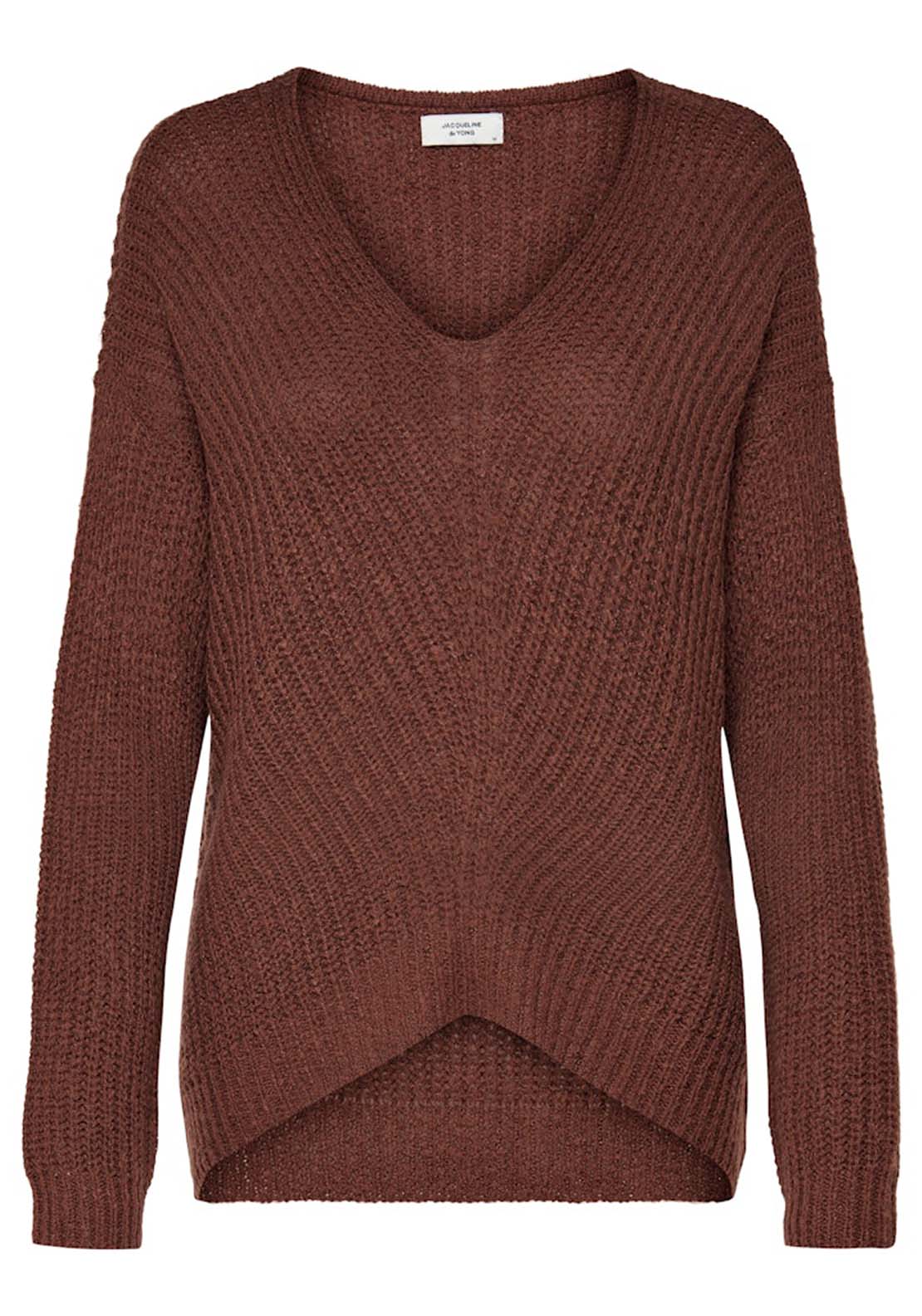 Jdy Long Sleeve V-Neck Jumper - Smoked Paprika W. Black Ply 5 Shaws Department Stores