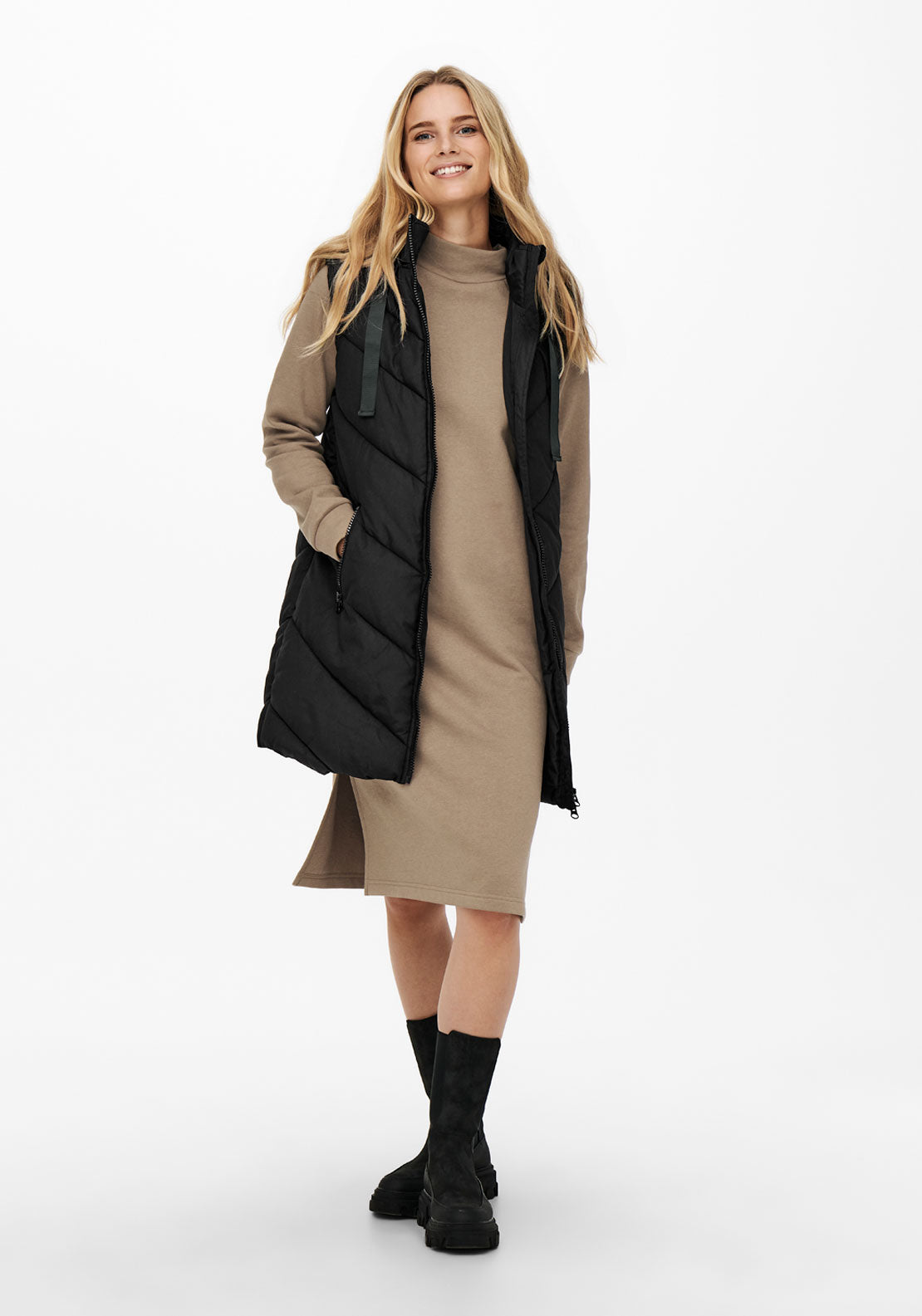 Jdy Skylar Hooded Waist Coat - Forest Night Black 1 Shaws Department Stores
