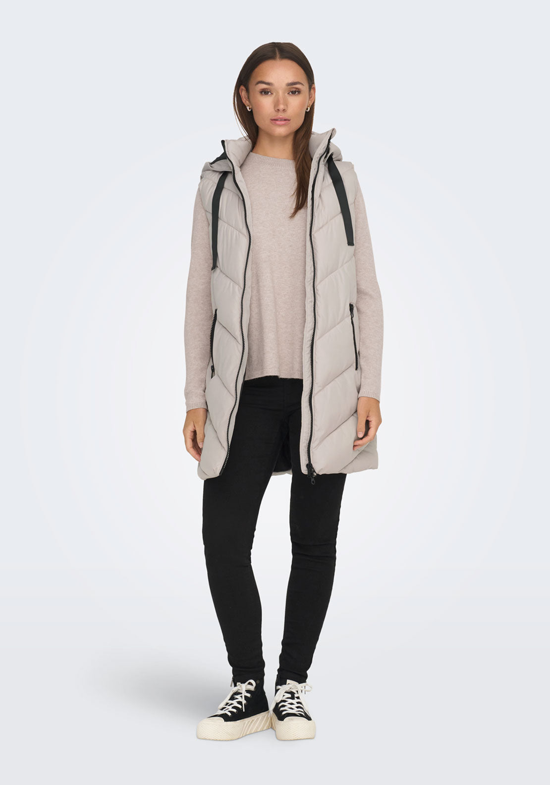 Jdy Skylar Hooded Waist Coat - Taupe 1 Shaws Department Stores