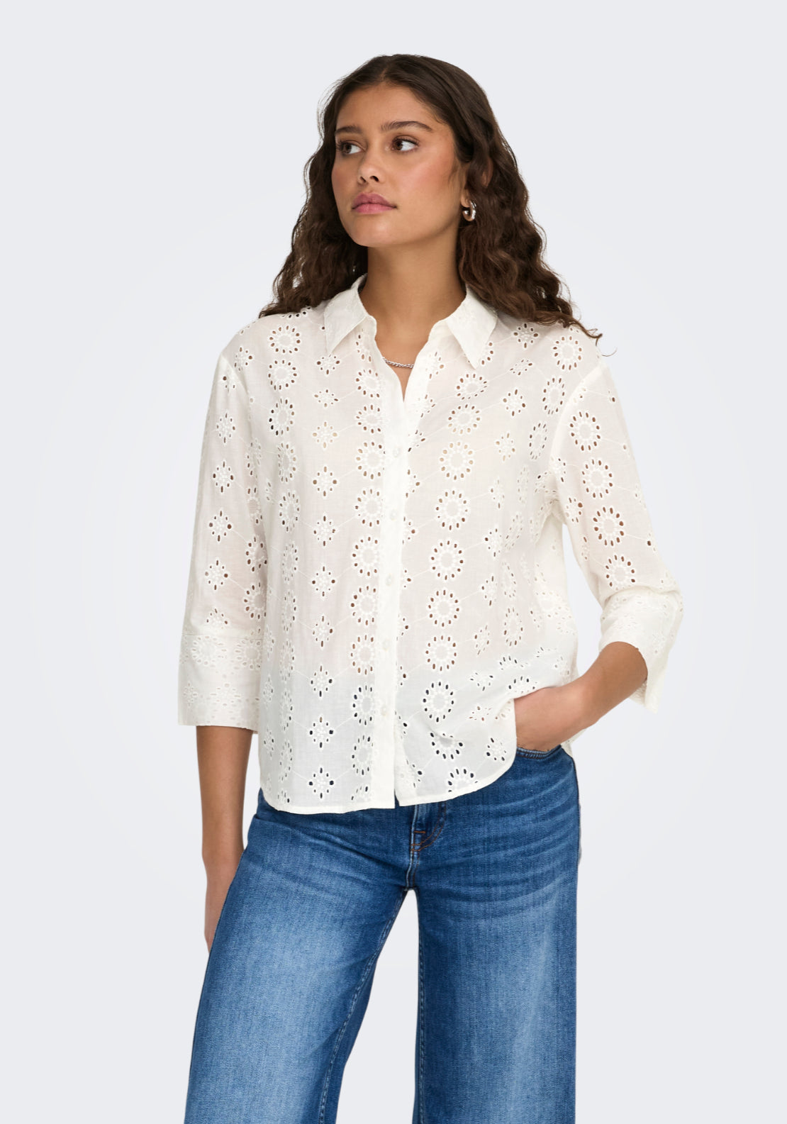 Jdy Tallie 3/4 Long Shirt - White 1 Shaws Department Stores