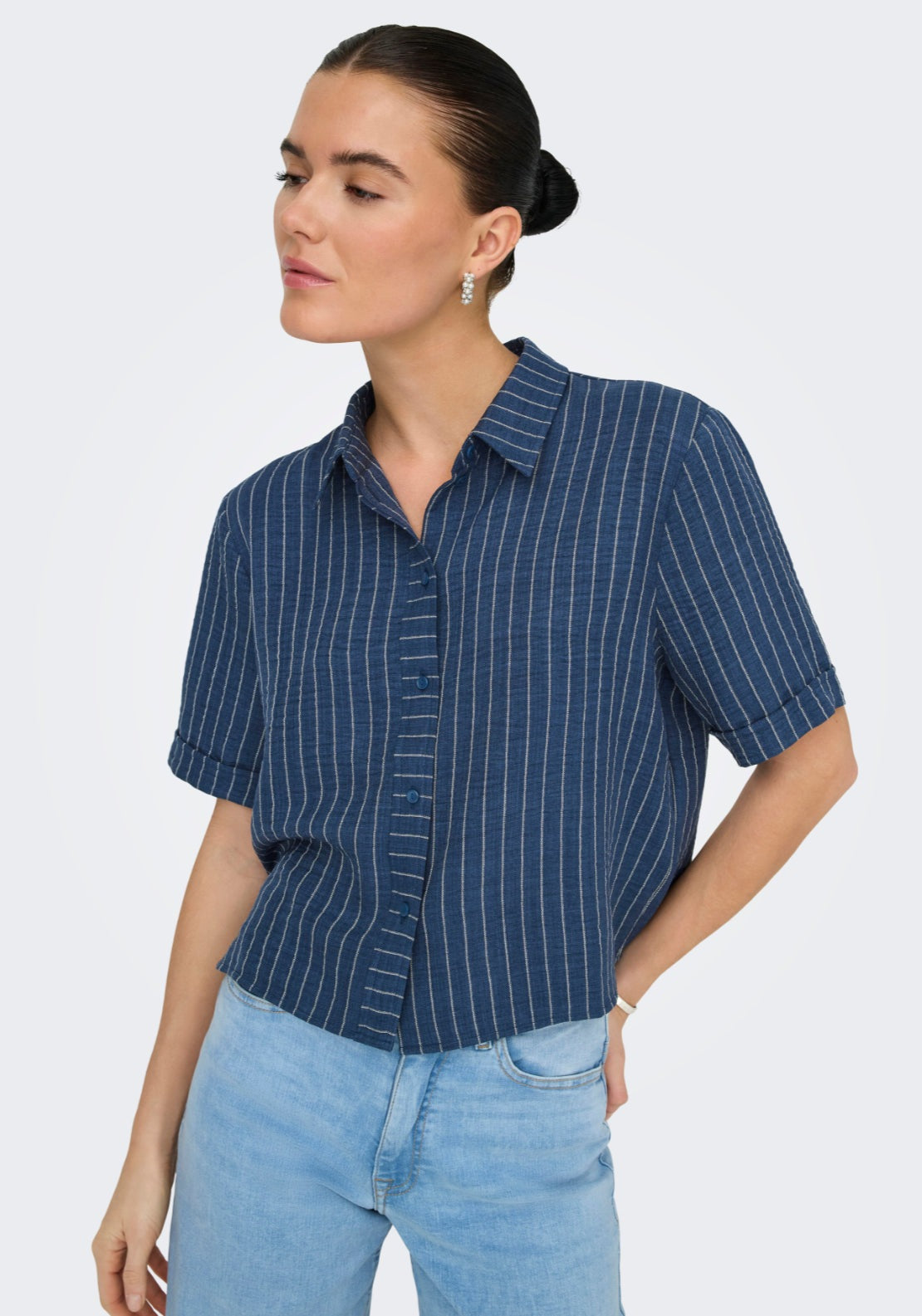 Jdy Power Short Sleeve Shirt - Insignia Blue/white 3 Shaws Department Stores
